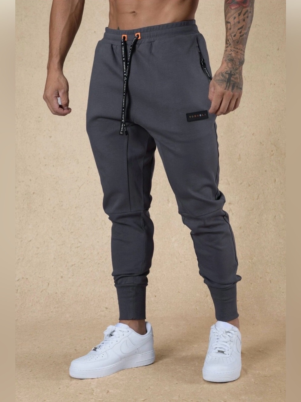 YOUNGLA 236 Elevate Joggers Charcoal Gray Size Medium Orange Accent